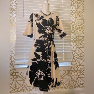 Black and Off White Bold Floral A Line Dress | Julian Taylor | 6